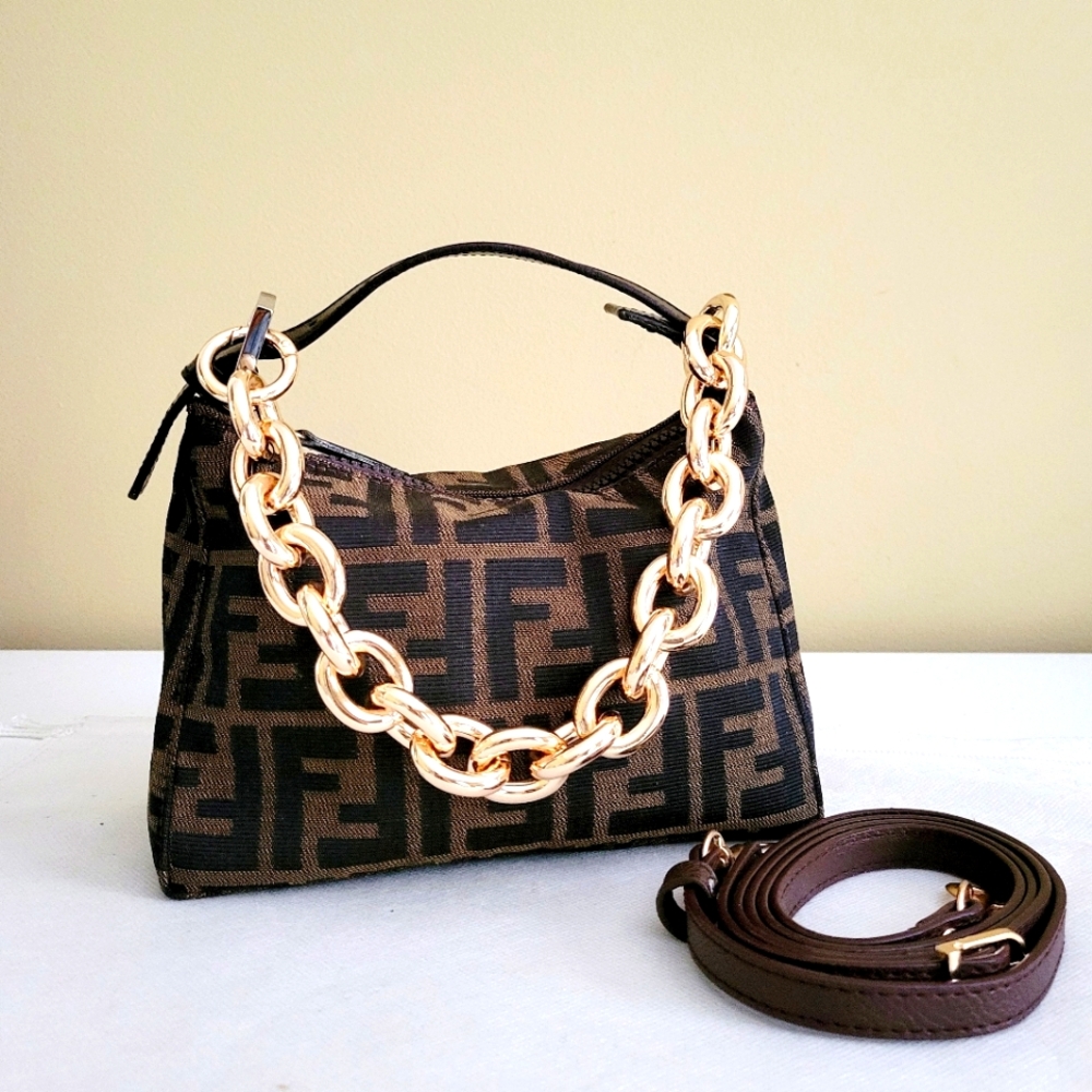 Fendi FF Zucca Pochette Mama Baguette Handbag Crossbody